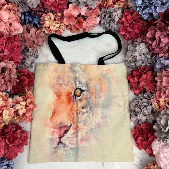Eco-Friendly Abstract Watercolor Tiger Folding Tote Bag - Picture 2 of 14